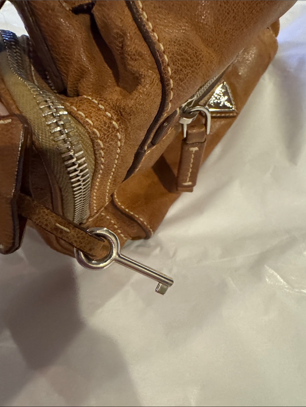Prada Cognac Brown Leather Shoulder Bag with Front Lock - Picture 14 of 16